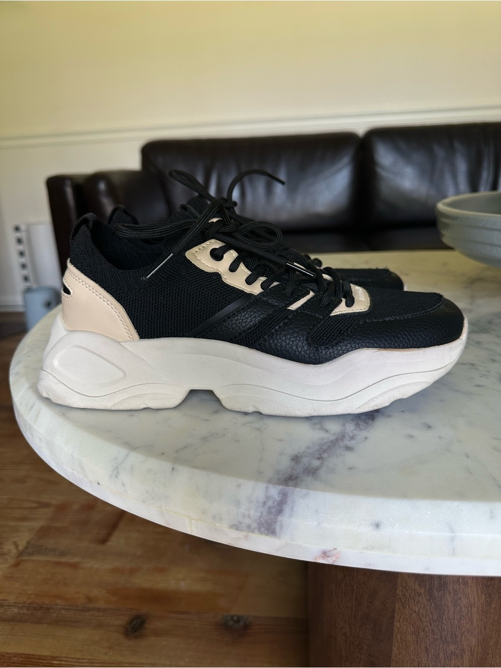 Zara Women’s Black and Cream Chunky Lace-Up Sneakers